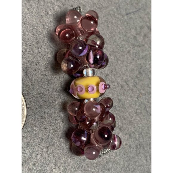 Handcrafted Lampwork Purple & Tan Glass Bead Cluster set of 5 - Picture 4 of 5